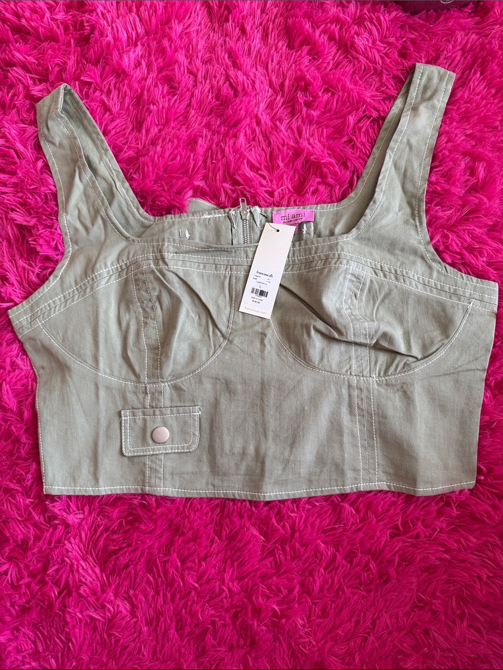 Francesca's Collections Olive Green Denim Crop Jumper Top